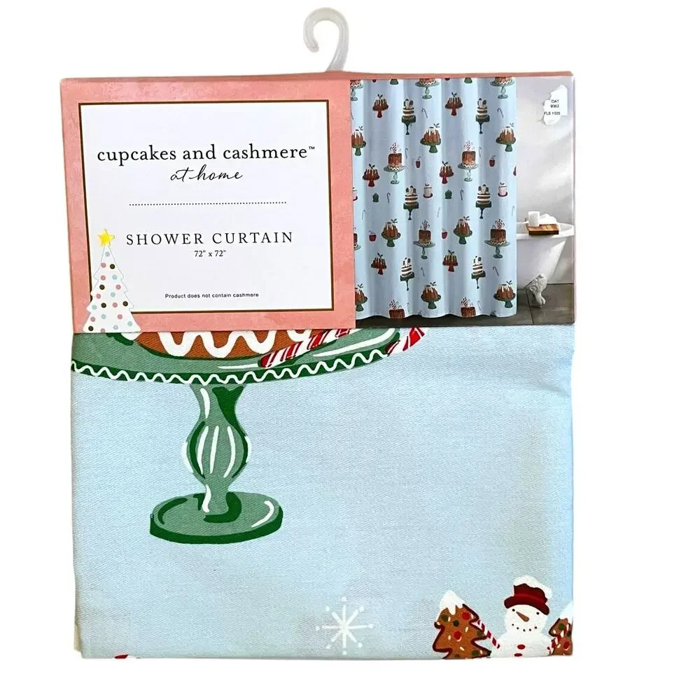 Cupcakes & Cashmere Christmas Shower Curtain Gingerbread Cake Candy Cane New